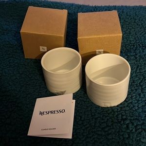 NIB Nespresso Set of Two Stoneware Tea Light Candle Holders - White